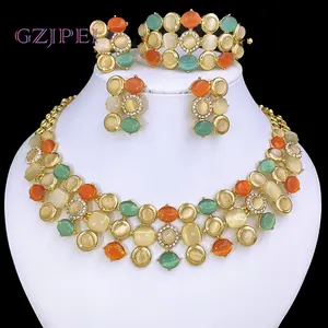 532 Vintage Opal Jewelry Set Elegant 18k Gold Plated Women Necklaces Earrings Ethiopia Jewelry Set Bride Party Accessories