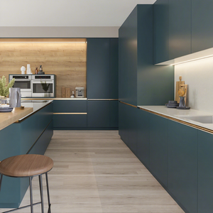 <span class=keywords><strong>Isola</strong></span> Cucina OPPOLIA Senza Maniglie, Design Moderno Blu-Verde, Top in Legno con Piano in Quarzo Bianco - Product Image 3