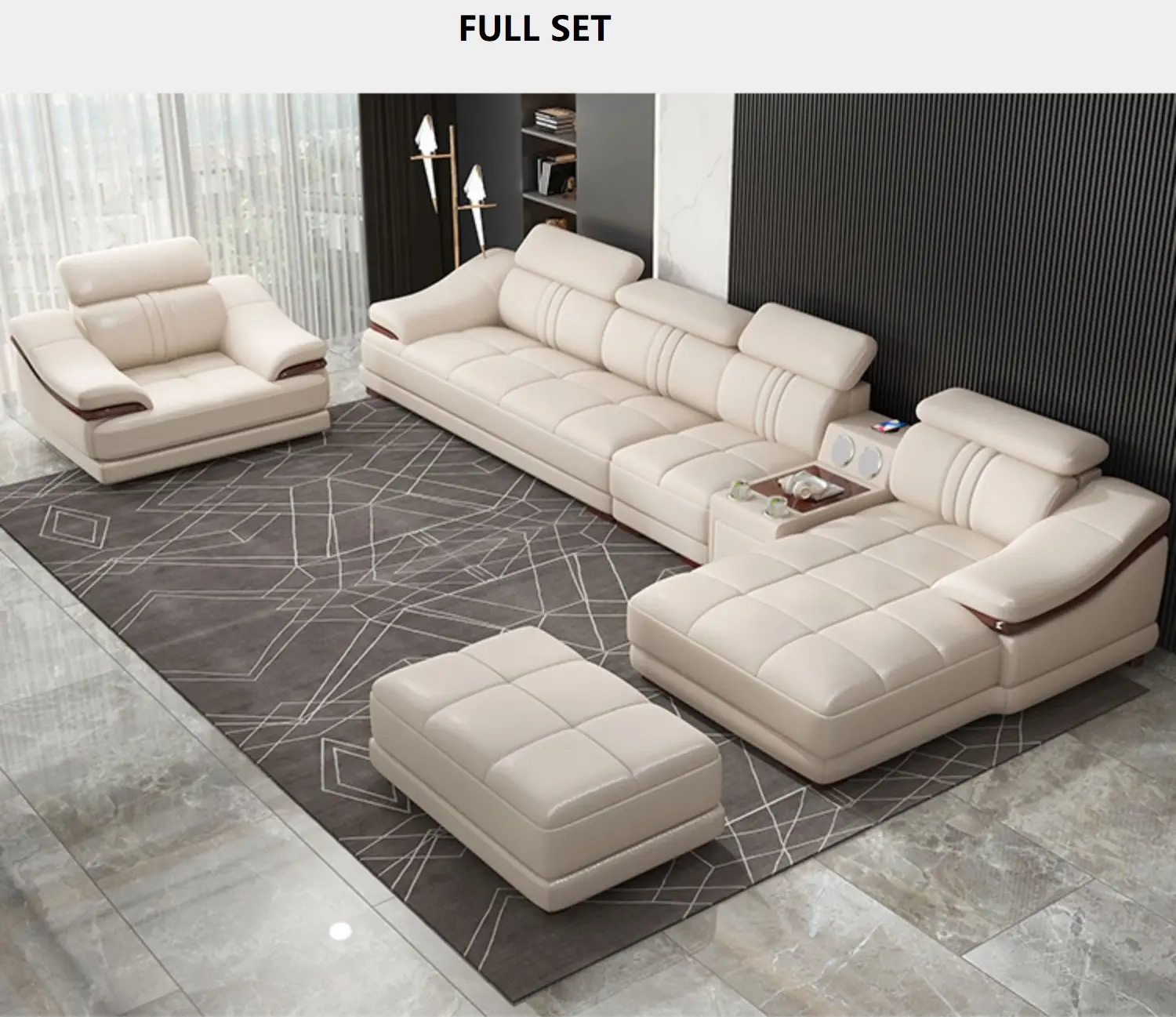 Moderne Massief Hout Lederen Sofa 1 + 2 + 3 Zetels Woonkamer Meubels Sofa Sets