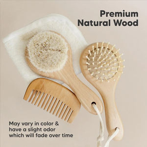 Venta al por mayor personalizado de madera de bambú <span class=keywords><strong>natural</strong></span> Sisal cerdas de pelo de cabra <span class=keywords><strong>cepillo</strong></span> de pelo de bebé y peine conjunto para recién nacido-Madera - Product Image 2