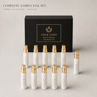 Coffret Cadeau d'Échantillons de Parfum Personnalisés, Flacon Vaporisateur 10ml, Boîte Rigide en Carton Noir Mat avec Logo Personnalisé, Marquage à Chaud, Vente en Gros