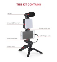 Kit de vlog pour smartphone avec lumière LED de remplissage pour selfie, microphone, trépied, accessoires pour la création de vidéos en direct et de vlogs
