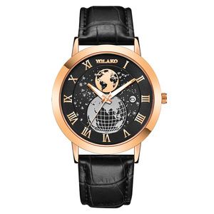 Relojes <span class=keywords><strong>de</strong></span> Cuarzo <span class=keywords><strong>de</strong></span> Lujo para Hombre, Diseño Creativo con Mapa del Mundo Romano, <span class=keywords><strong>Calendario</strong></span>, Reloj <span class=keywords><strong>de</strong></span> Pulsera <span class=keywords><strong>de</strong></span> Cuero Cómodo para el Tiempo Libre - Product Image 5