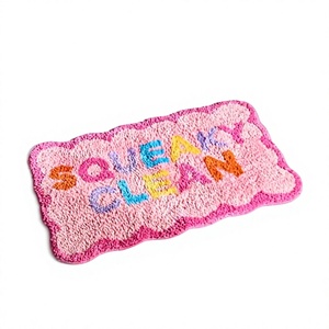 Cute Pink Chenille <b>Bath</b> <b>Mat</b> With Colorful Squeaky Clean Print Custom Shape Novelty Design <b>Absorbent</b> Knitted For Bathroom - Product Image 1