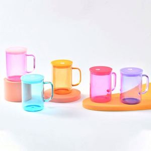 Nouveau - Entrepôt USA - Gobelets en verre transparents de 15 oz pour sublimation, effet dégradé, couleurs bonbon, avec couvercle et paille en plastique colorés - Product Image 2