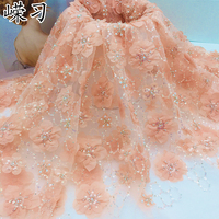 Tissu de luxe brodé de haute qualité RX7093, perles en maille, tube de sequins, perles laser, fleurs 3D, tissu de mariée, vêtements de scène, robe