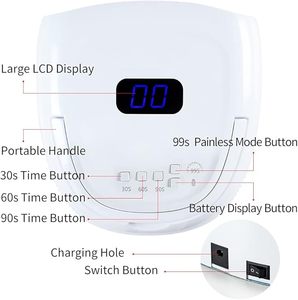 60W Rechargeable UV LED Nail <b>Lamp</b> Faster Dryer for Gel Polish <b>with</b> Auto Sensor Fingernail Toenail Polisher - Product Image 4