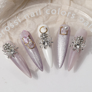 ของตกแต่งเล็บลายแมงมุมสีเงิน 3 มิติ ประดับด้วยเพชรเมทัลลิก สำหรับตกแต่งเล็บฮาโลวีน DIY ดีไซน์สุดฮิต - Product Image 4