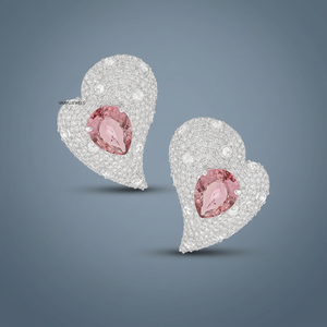 Pink Pear Cut <b>Moissanite</b> Heart Charm <b>Earrings</b> 10K 14K 18K Gold 925 935 Sterling Silver Wedding Gift Rhodium Plated - Product Image 1