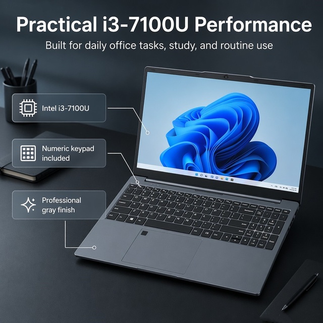 Cheap 15.6 Inch FHD IPS Laptop Intel Core I3-7100U HD 180 Windows 11 Lightweight Notebook for Student Office Business Daily Use
