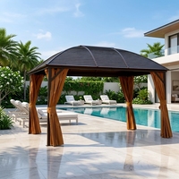 Gazebo à toit rigide, structure en aluminium, pavillon permanent, toit double en polycarbonate, auvent extérieur, rideaux et filet conçus pour les jardins
