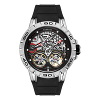 HANBORO Montre Mécanique Automatique pour Homme Série Pentagramme Multi-Éléments Cadran Personnalisé Squelette Double Volant Pointeur