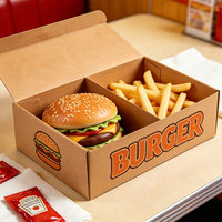 Boîte à hamburger et frites en carton ondulé, personnalisable avec logo imprimé, écologique, biodégradable, qualité alimentaire rapide