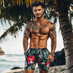 Short hawaïen pour homme <span class=keywords><strong>Maillot</strong></span> de bain de maternité personnalisé imperméable imprimé en poly pêche respirant et grande taille avec motif solide - Product Image 1