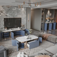 Meuble TV sur pied moderne design tendance, buffet de luxe avec plateau en marbre, ensemble de meuble TV pour salon et table basse