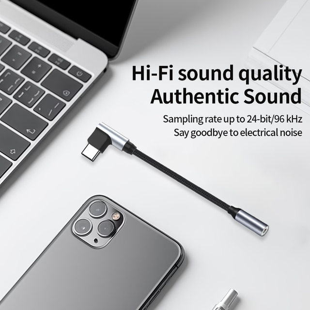 Factory Wholesale USB C Right Angle to 3.5mm Headphone Jack Audio Adapter Cable Type C Cord Male to Female  DAC Chip for Speaker