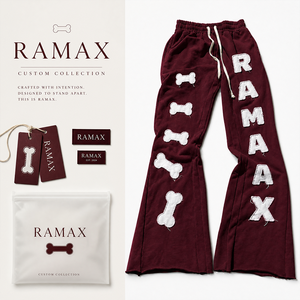 Pantalon de survêtement molletonné épais personnalisé pour homme, bordeaux, avec motif os brodé, coupe oversize, style streetwear, pull personnalisé - Product Image 2