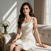 Robe mini élégante pour femme à bretelles spaghetti, col carré, couleur unie, silhouette trapèze, avec fermetures éclair ornées de perles et strass, et découpe au dos