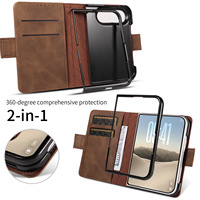 Étui portefeuille en cuir premium pour iPhone Duo avec boucle magnétique, porte-cartes et support rabattable