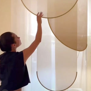 Cortina de Lino Filtrante con Marco Metálico, Biombo Decorativo con Textura, Separador de Espacios Estilo Chino para Salón de Té, Gasa Lisa - Product Image 6