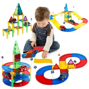 学前教育玩具磁性瓷砖汽车轨道玩具教育建筑玩具套装带彩色盒子