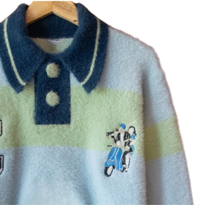 Polo de Punto Mohair con Rayas, Extra Suave y Acogedor, Hilo de Invierno, Moda, Manga Larga, Corte Holgado, Prenda de Punto Distintiva - Product Image 3