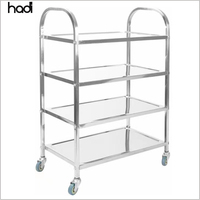 Chariot de buffet commercial en acier inoxydable à 3 niveaux Tube carré chariot de service de cuisine pliable antique pour hôtels et restaurants