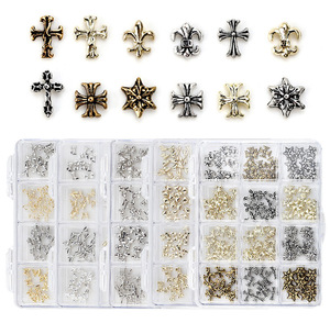 120 pièces / 1 boîte – Patchs d'<span class=keywords><strong>ongles</strong></span> en croix vintage foncés style Y2K, en alliage métallique avancé, décorations 3D en croix or et argent - Product Image 2