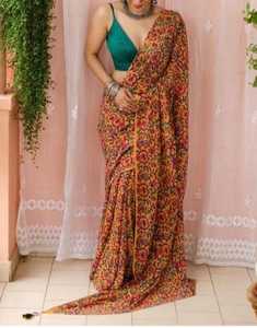 Chanderi Coton Saree Impression Numérique Patta Beau Designer Doux Lin Saree Impression Numérique Saree - Product Image 4