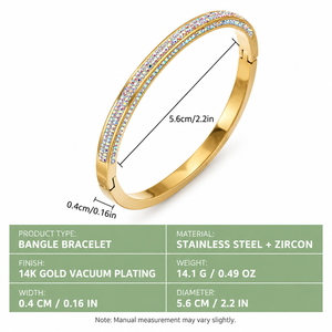 กำไลข้อมือทรงเพรียวบางประดับเพชรซิร์คอน  ทำจากสแตนเลสสตีล ชุบทอง 14K ด้วยวิธีสุญญากาศ มีตัวเลือกสีดำ สีใส และหินหลากสี - Product Image 3
