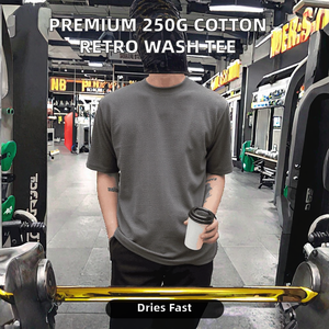 High Quality 250G Cotton Acid Wash T-Shirt Regular Fit <b>Retro</b> Mineral Wash Heavy Vintage Solid Silk Screen Printing Custom Logo - Product Image 2