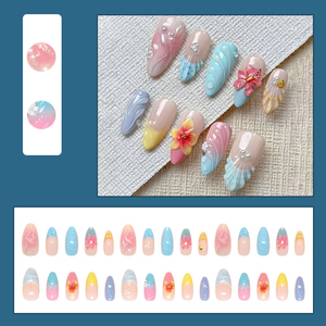 Nuevas <span class=keywords><strong>uñas</strong></span> postizas de lujo de verano con diseños 3D tallados, <span class=keywords><strong>uñas</strong></span> postizas de almendra con <span class=keywords><strong>flores</strong></span> pintadas, <span class=keywords><strong>uñas</strong></span> postizas de cobertura completa, removibles - Product Image 6