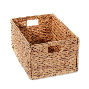 Handwoven Collapsible Cube Water Hyacinth Storage Baskets Foldable Wicker Baskets With Handles For Organizing