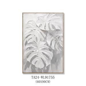Peinture originale faite à la main Art déco Nature morte 100% faite à la main Panneau de toile Dessin au trait blanc Grande œuvre d'art murale à suspendre Encadrée - Product Image 3