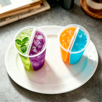 Gobelets en plastique à double paroi résistants au froid et à la chaleur - Modèle premium 2-en-1 à double compartiment 500ml/750ml avec logo personnalisé pour thé au lait et desserts