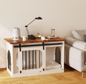39.4 pouces moderne ferme chien chenil caisse meubles décoratif blanc en bois maison pour animaux de compagnie avec coussin intérieur fin Table <span class=keywords><strong>Cage</strong></span> - Product Image 1