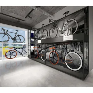 Estante de madera y Metal para decoración de bicicletas, estante de exhibición de pared con diseño de tienda de bicicletas