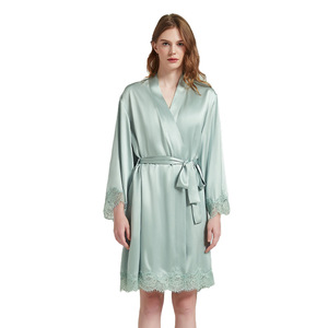 19 Mumi Silk Camisole Robe Conjunto de dos piezas Encaje Sexy 100% Mulberry Silk Pijama Set - Product Image 2