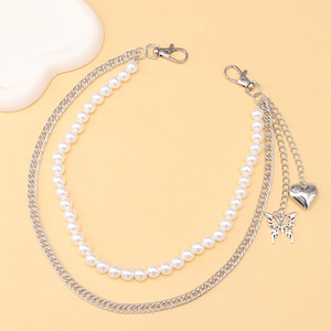 Cadena de cintura con perlas de imitación estilo mariposa, doble anillo, estilo hip hop, para uso diario, cadena corporal de moda. - Product Image 6