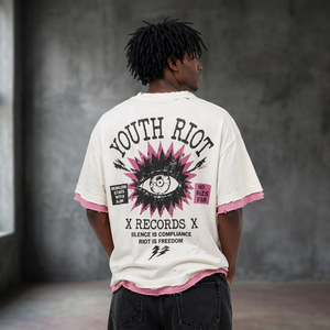 Custom T-<b>shirt</b> Boxy Fit Raw Edge DTG Print Graphic Print Distressed Finish Vintage Style Washed Finish Tee Quality <b>Men</b> T <b>Shirt</b> - Product Image 2