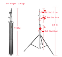Trépied professionnel pour éclairage photo 2,8 m en acier inoxydable, entièrement métallique, tube épais de grand diamètre pour lampe flash