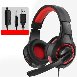 PC 3.5mm USB Wired Gaming Headphone Volume Adjustable Headset with MIC for Ps5 Xbox Series X Xbox One Game Ps4