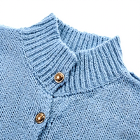 Damen Staubblauer Acryl-Strick Cardigan, Atmungsaktiv, Formell, Rundhalsausschnitt, Goldene Knöpfe, Normale Ärmel, Lockerer Pullover für den Herbst
