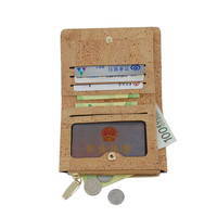 Dompet Kulit Kork Ramah Lingkungan dengan Zipper Kompakt Pendek untuk Kartu Uang Tunai Unisex Grosir Kustom