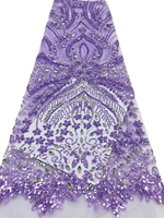 Tissu en dentelle française perlée de luxe NI.AI Aso Ebi avec sequins, tissus en dentelle perlée avec sequins du Nigeria pour robes de soirée et de mariée