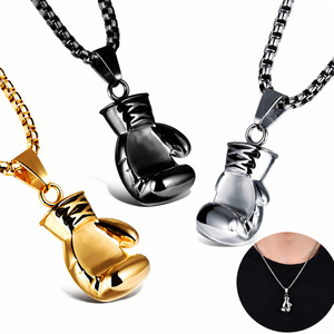 Collar con colgante de guante de boxeo de acero inoxidable, joyería de moda Hip Hop unisex, cadena para hombres y mujeres, accesorio de ropa urbana - Product Image 1