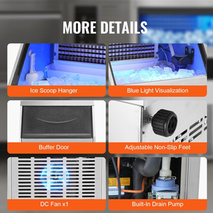 เครื่องทำน้ำแข็งแบบพกพา Guxing รุ่นทรงลูกบาศก์/สี่เหลี่ยม ใช้ไฟ 220V กำลังไฟ 2.5kW ผลิตน้ำแข็งได้ 20 กก. สำหรับใช้งานเชิงพาณิชย์ ขนาดกะทัดรัด วางบนโต๊ะได้ - Product Image 4