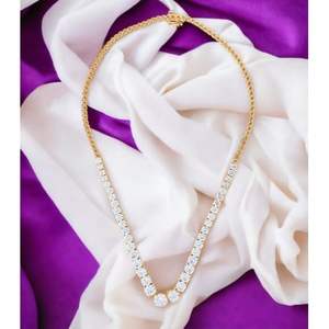 Keeva Jewels สร้อยคอเทนนิส15.00กะรัตเพชรมออิสซาไนต์18นิ้วทำด้วยทองคำ14K สีเหลือง - Product Image 5