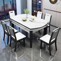 Table à manger moderne de luxe extensible en dalle de roche, 6 chaises, design pliable, matériau en pierre frittée pour petits appartements