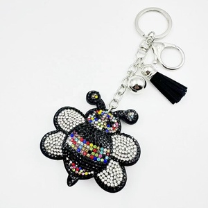 Hot Sale Diamond Decoration Cute Bee <b>Keychain</b> Bag Pendant Cartoon Insect Pendant Diamond-encrusted <b>Leather</b> Fringe <b>Keychain</b> - Product Image 6